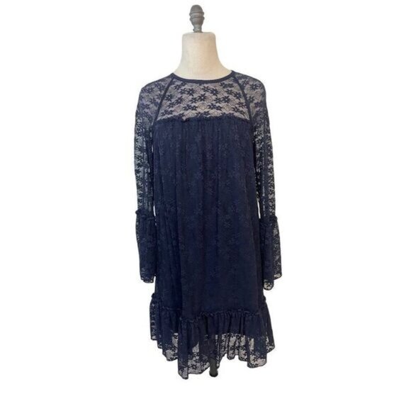 Michael Kors Navy Blue Floral Lace Dress with Flared Sleeves Small - Picture 2 of 6